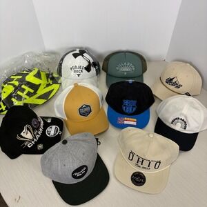 Lot Of 10 NEW Hats Caps Buckets Hats Under Armour Columbia Brixton Billabong